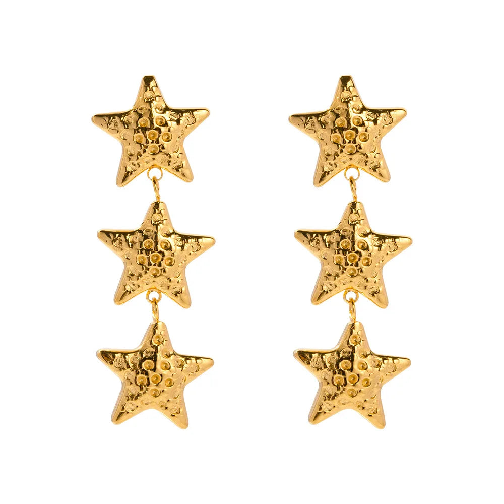 BJG0268E Custom 18K Gold Plated Star Stainless Steel Hoop Earrings Trendy Unisex Simple Design Wholesale Bulk