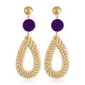 Hot Sale Handmade Women Wood Earring Knit Rattan Earring Straw Earrings