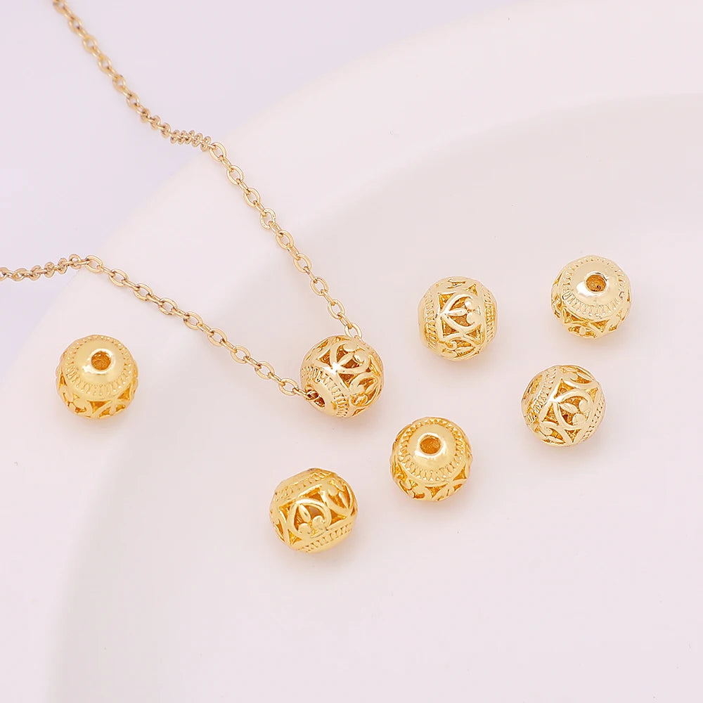 Alloy Genuine Gold Plated Fastening DIY Minimalist Beads for Necklace Bracelet Jewelry Beads Hollow Pattern Scattered Beads