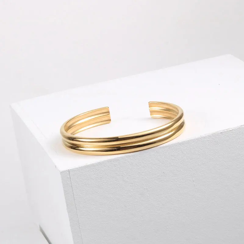 Fenny Minimalist Double-layer Cambered Cuff Bracelet Tarnish Free&Waterproof Jewelry Stainless Steel Jewelry Wholesale