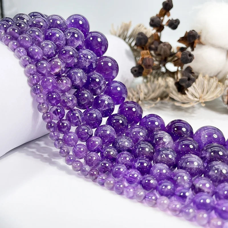 Wholesale Natural Gemstone Amethyst  Loose Beads for Jewelry Making DIY No Dyeing No Heating 4mm 6mm 8mm 10mm 12mm 14mm