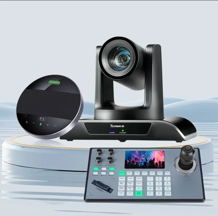 2025 Tenveo Professional PTZ 20x Zoom NDI Camera AI Auto Tracking&Framing USB Wireless Microphone4D Controller Voting Function