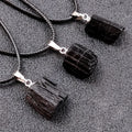Natural Crystal Black Tourmaline Rough Stone Pendant Irregular Tourmaline Cylinder Specimen Necklace for Women Men Jewelry