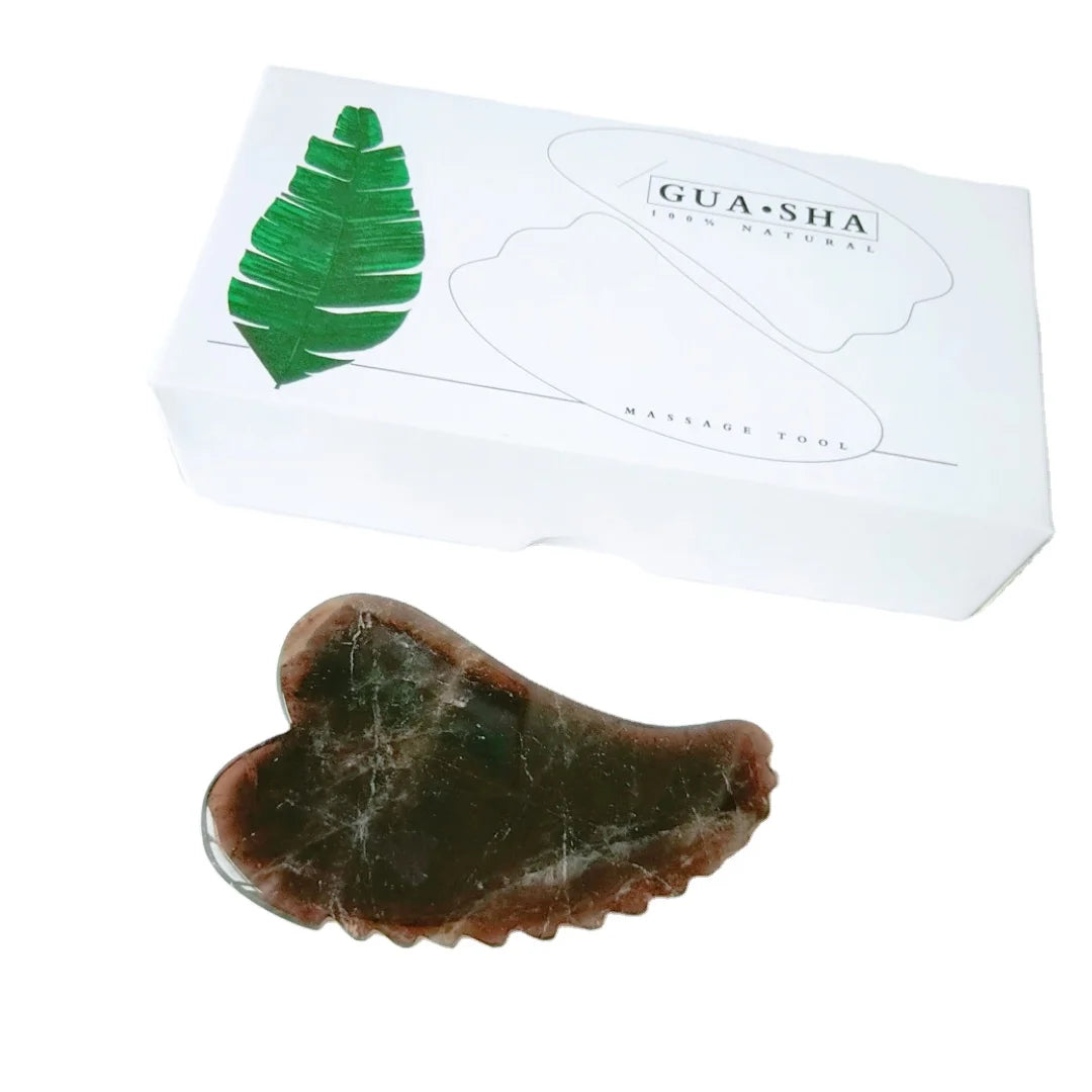 Huiying Customized logo Spiky Heart Shape Smoky Quartz Gua Sha Scraping Massage Tool
