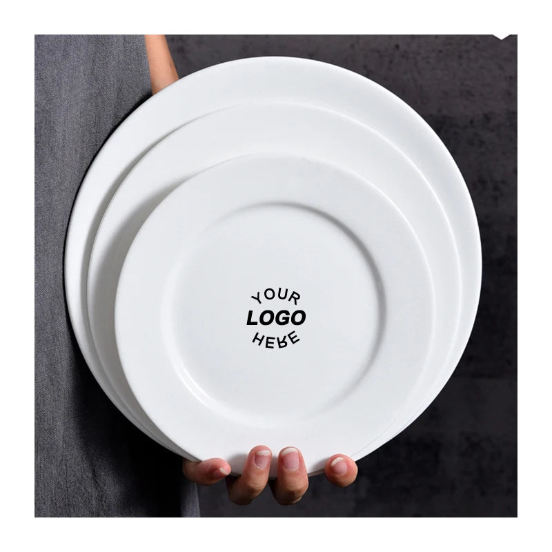 Gold Inlay White Ceramic Dinner Plates Morden Luxury Bone China Charger Dinnerware Plates for Weddings for Star Hotels
