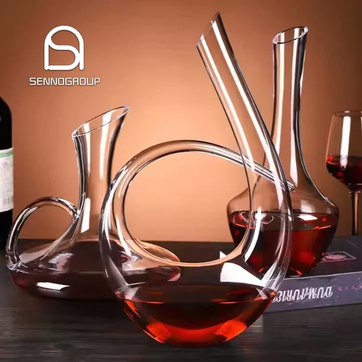 Wholesale U Shape Wine Glasses Decanter Lead-free Crystal Glass Wine Decanter Built-in Aerator Pourer Wine Carafe for Bar