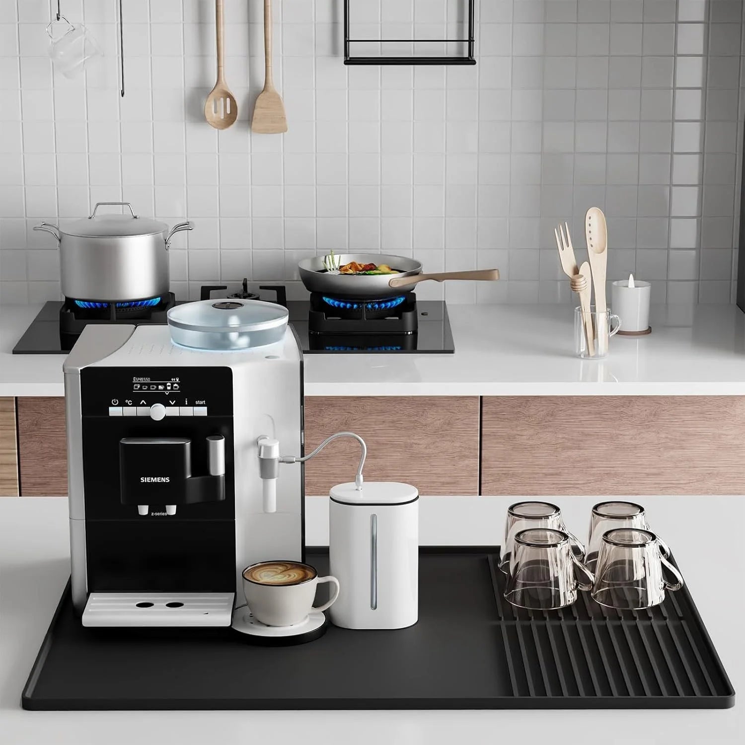 Multi-functional Non-Slip Cafe Maker Mat Kitchen Dish Hot Pads Silicone Coffee Machine Countertop Mat With Detachable Drying Mat