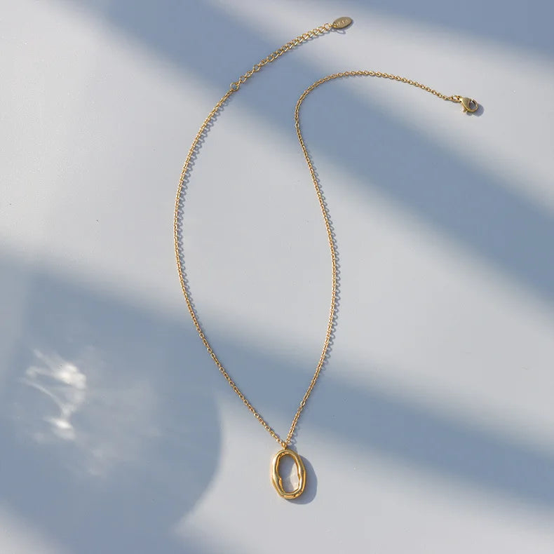 Ins Popular Women Jewelry Minimalist Hollow Necklace Stainless Steel Oval Chain 18K Gold Plate Geometric Circle Chain Jewelry