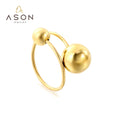 Ason Fashion Jewelry 316L Stainless Steel Open Personalized Big Small Steel Ball Open Plated 18K Gold  Adjustable Ring for Women