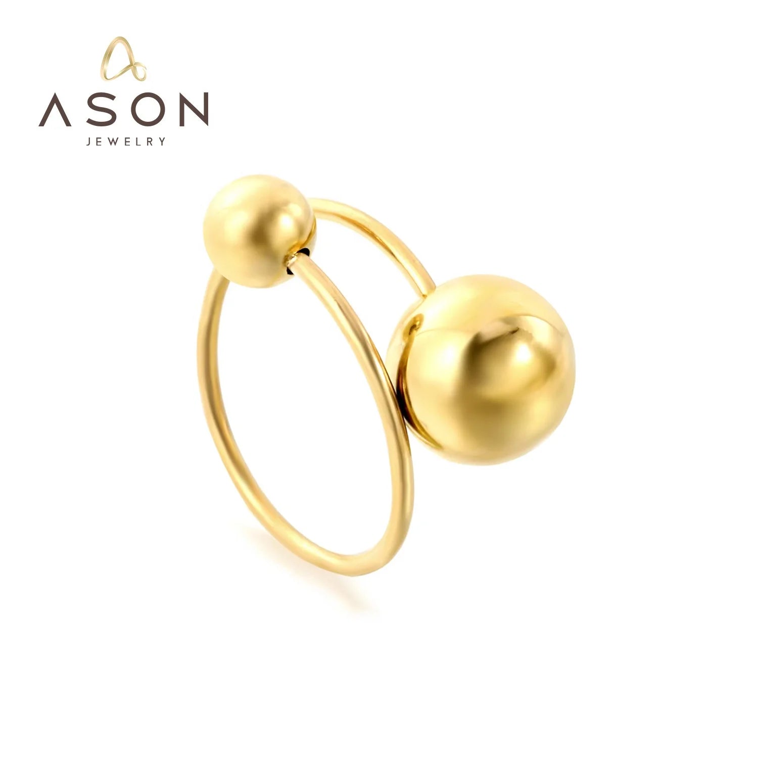 Ason Fashion Jewelry 316L Stainless Steel Open Personalized Big Small Steel Ball Open Plated 18K Gold  Adjustable Ring for Women