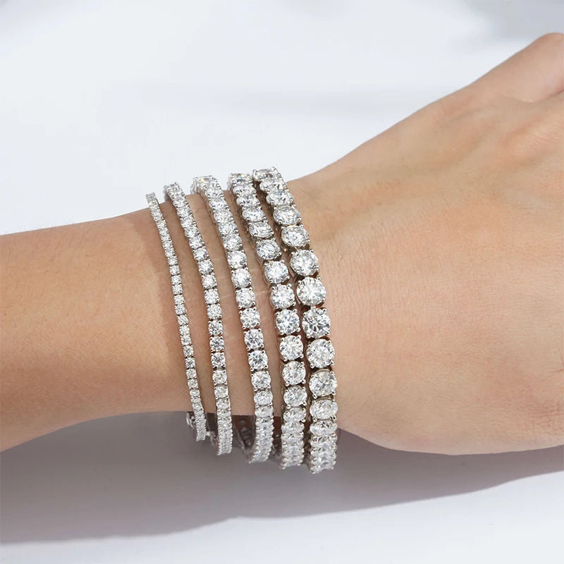 2mm 3mm Wholesale Price Starsgem D Color White Moissanite Brilliant Cut Diamond Full 5mm 6mm S925 Gold Plated Tennis Bracelet