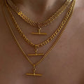 18K PVD  Plated Simple Chic Bar Rope Cuban Figaro Pendant Stainless Steel Gold Necklace for Women Jewelry
