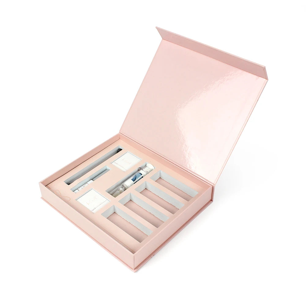 Luxury Pink Customized Gift Boxes for Beauty Makeup for Nail Polish Oil Skin Care Serum Face Cream Packaging Embossing Handling