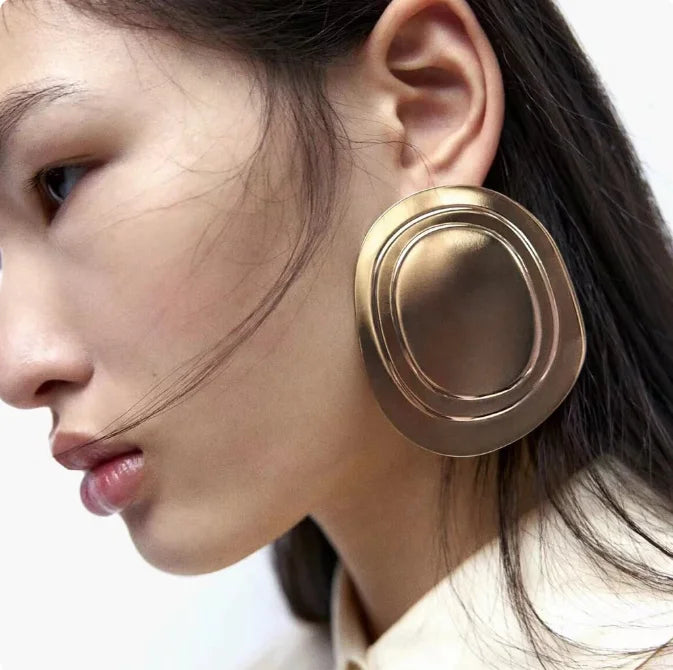 Exaggerate ZA Earrings Smooth Oval Geometric Metal Drop Earrings for Women Statement Jewelry Trend Party Gifts Wholesale
