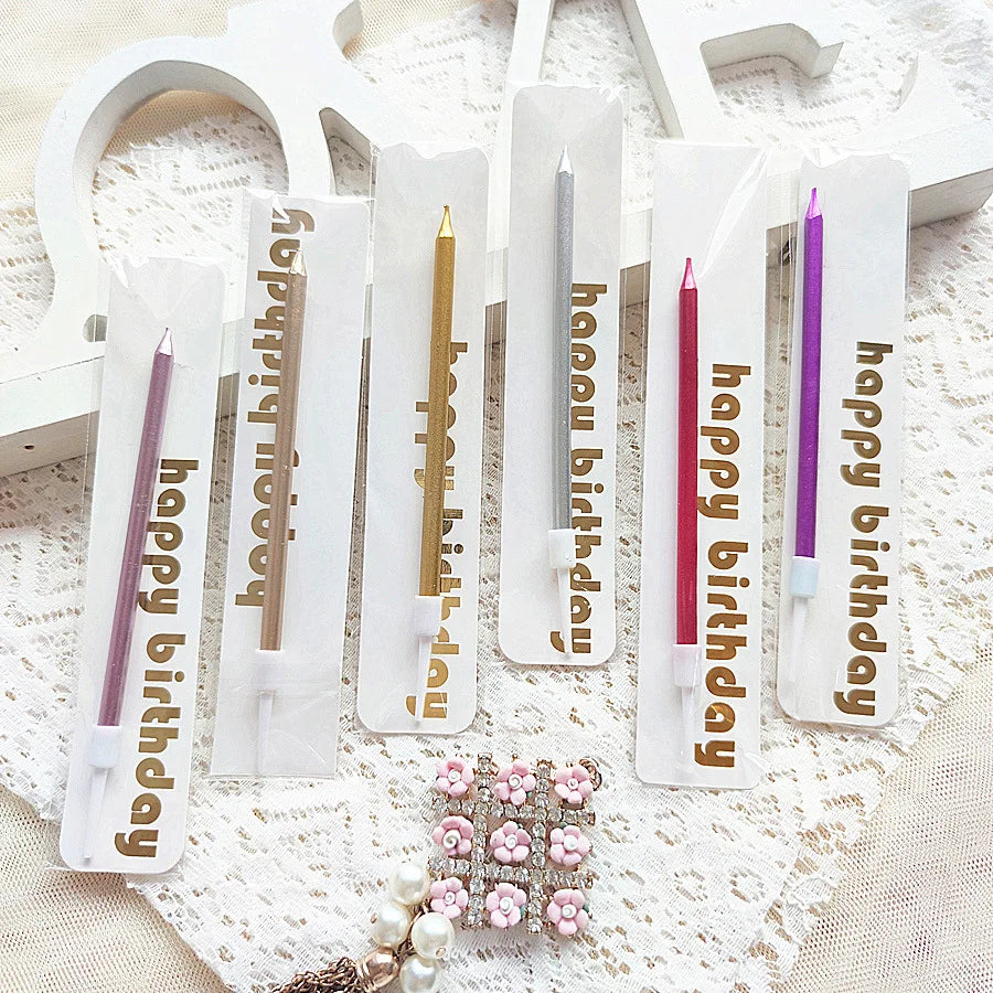 New Arrival Silver Single Cake Candle with Long Pole Curve Design Plug-In Baking Decoration Independent Packaging for Birthday