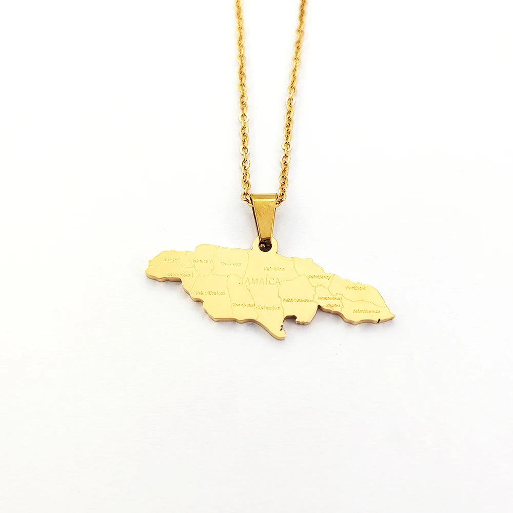 Jamaica Map Pendent Necklace Stainless Steel Map of Jamaica Pendant Necklaces Joyeria De Acero Inoxidable 316l Edelstahl