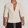 RNSHANGER Men's Henley Polo Shirt Solid Half Button-up Round Neck Stretchy Long Sleeve Polo Shirt Casual Fall Streetwear for Men