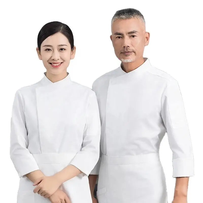 Custom logo Unisex Kitchen Hotel Restaurant bar Baker Cooking Cafe Long Sleeve Men's Women's Chef Uniform Black White Coat