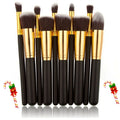 Luxurious Black and Gold Ferrule Makeup Brushes 10 Pcs Kabuki Makeup Brush Set for Christmas Gift
