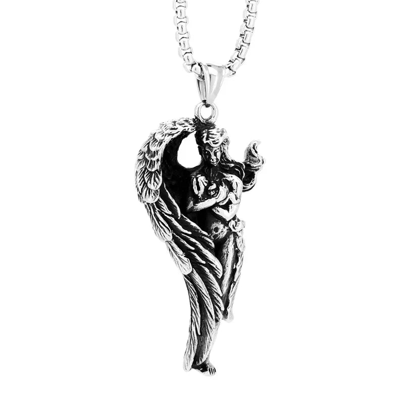 SS8-1198P New Arrival 316L Stainless Steel Wings Heart Shape Goddess Virgin Mary Pendant for Men Women Religious Vintage