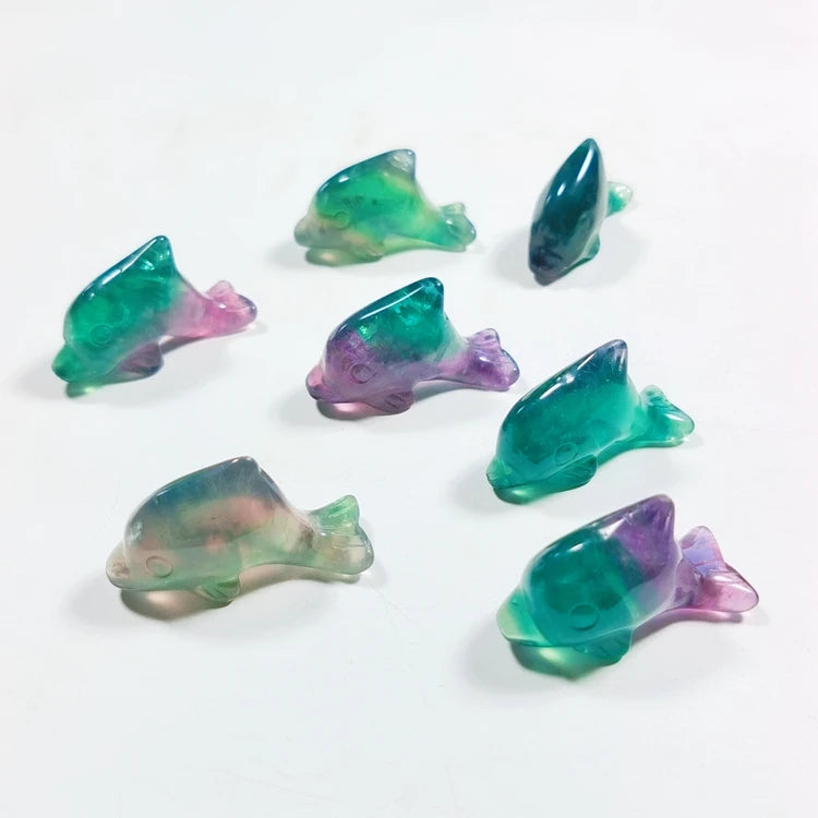 DIY Gemstone carvings semi precious stone fluorite dolphin animal carving
