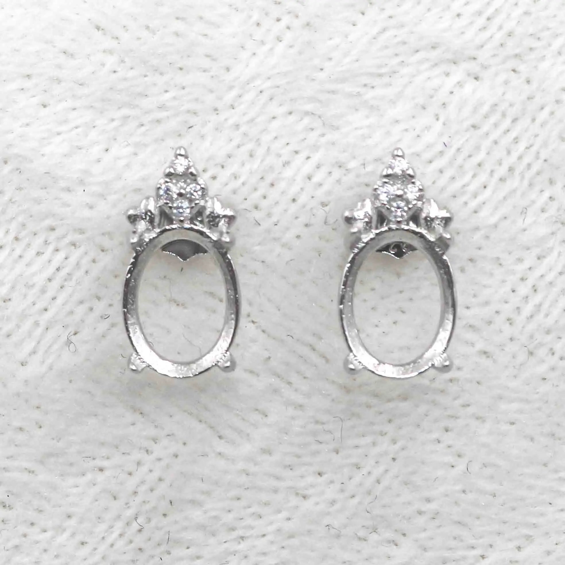 Sterling Silver 7*9mm Semi Mount Stud Earrings Empty Frame Support Blank Setting S925 Base Without Center Stone DIY for Inlay