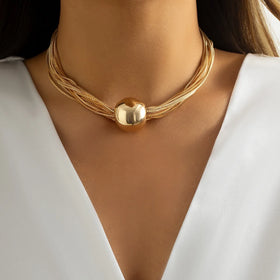 Exaggerated Multi Layered Big Ball Choker Necklace for Women Vintage Gold Color Geometric Chunky Clavicle Chain Jewelry Gift