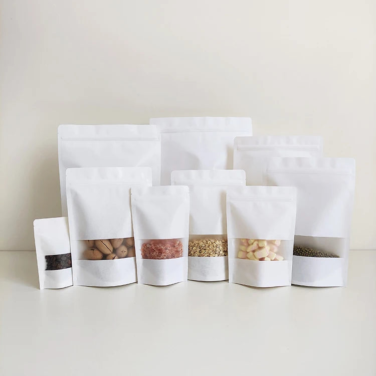25x35cm Large Size Stand up White Kraft Paper Pouch with Window