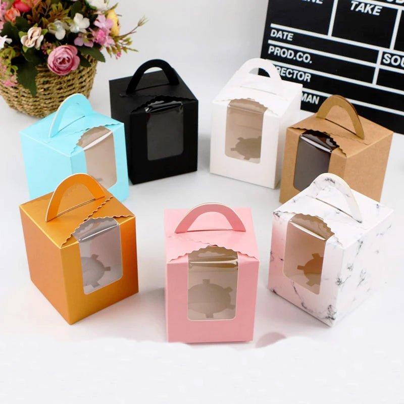 Wholesale Single Muffin Cake Packaging BoxesSolid Color Foldable Kraft Paper Cupcake Box With Window