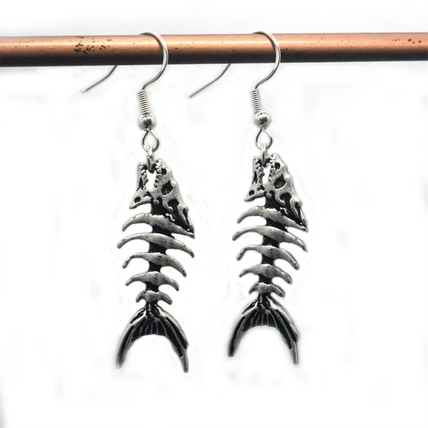 Fish Bone Pendant Drop Earrings for Women Creative Personality Jewelry Gift