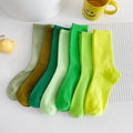 HF Summer Women's Cotton Tube Socks Long Green Fluorescent Fruit Dark Candy Colors Breathable Cartoon Pattern Knitted Technique