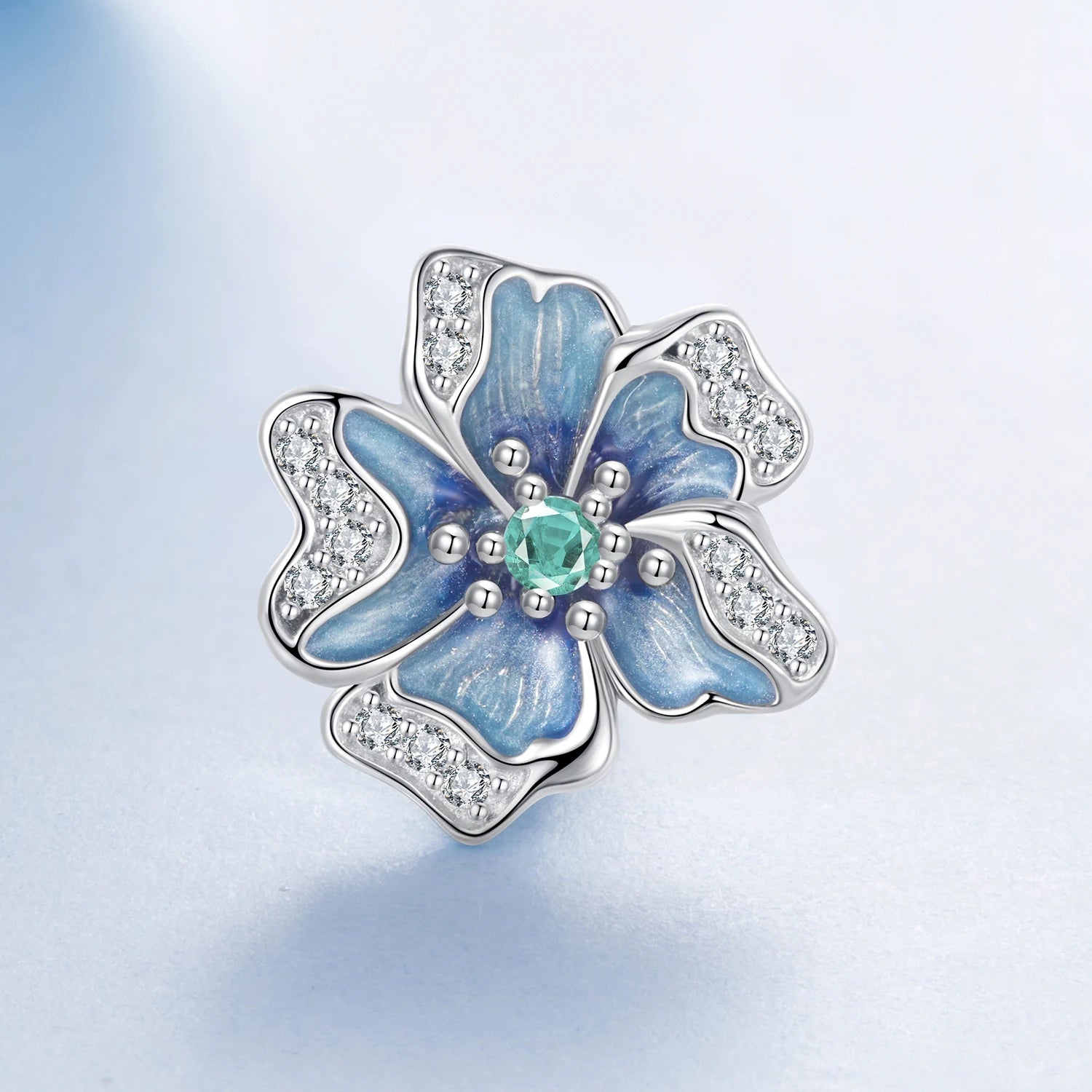 925 Sterling Silver Enamel Process Pave Setting CZ Rhodium Plated  Fine Jewelry Flower Minimalist Silicone Beads