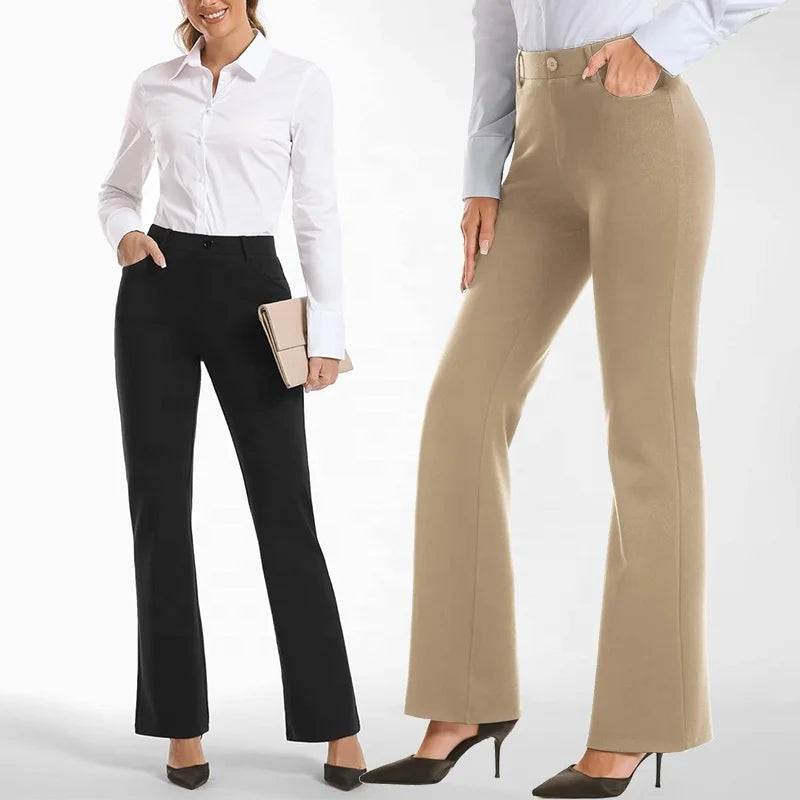 Womens Bootcut Dress Pants Formal Slacks Stretch Business Office Trousers Ladies Petite Clothes Work Pants