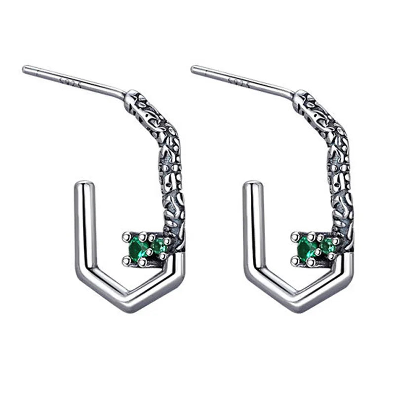 Irregular Retro Style Ladies Fashion Jewelry Round Cut Green Cubic Zirconia 925 Sterling Silver Stud Earrings for Women's Gift