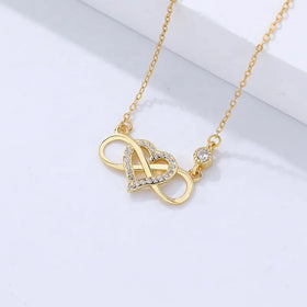 Valentine's Gift Luxury 925 Sterling Silver 18k Gold Plated Jewelry Cable Chain Cubic Zirconia Heart Pendant Necklaces for Girls