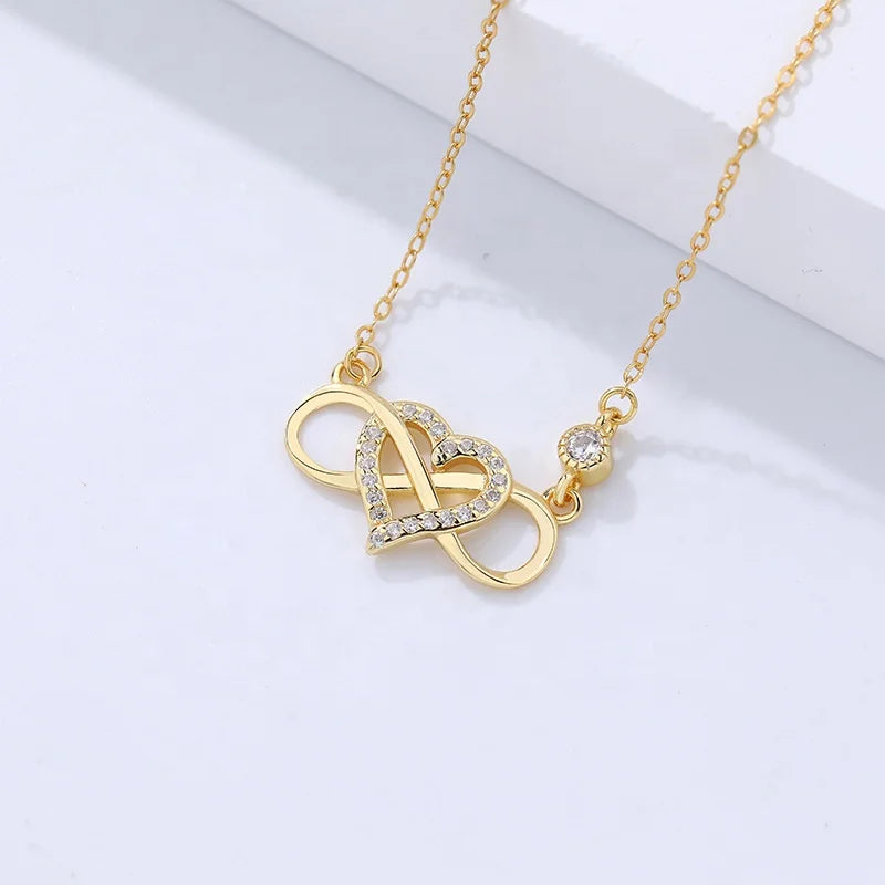 Valentine's Gift Luxury 925 Sterling Silver 18k Gold Plated Jewelry Cable Chain Cubic Zirconia Heart Pendant Necklaces for Girls
