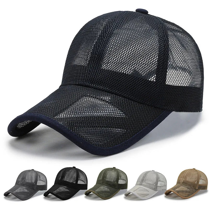 Fashionable Lightweight Summer 6-Panel Mesh Curve Brim Snapback Cap for Men Breathable Sports Baseball Cap for Running