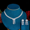 2023 New Design Shining Zircon Flower with Tassel Drop Earrings and Necklace Bridal Jewelry Set for Women Wedding Banquet Party