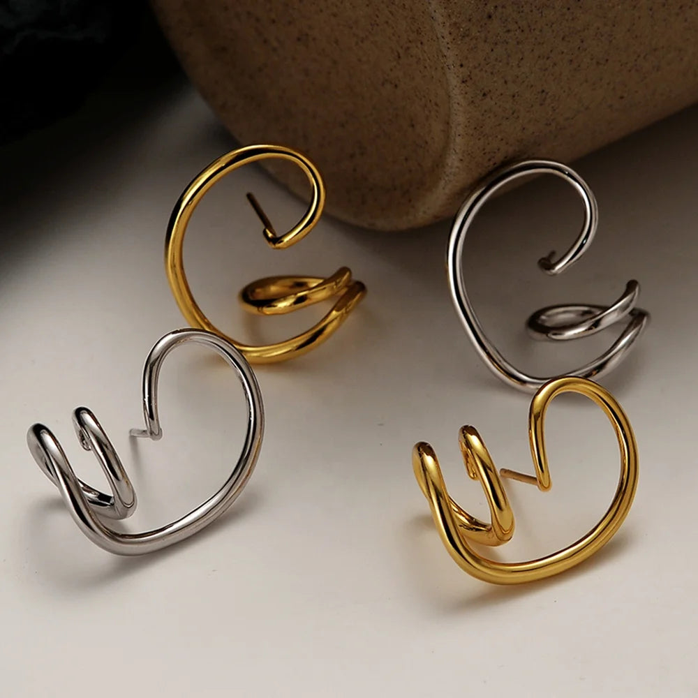 ICEBELA S925 Sterling Silver Rhodium Plated 18K Gold Geometric Hollow Line Earrings Women's Long Ear Studs