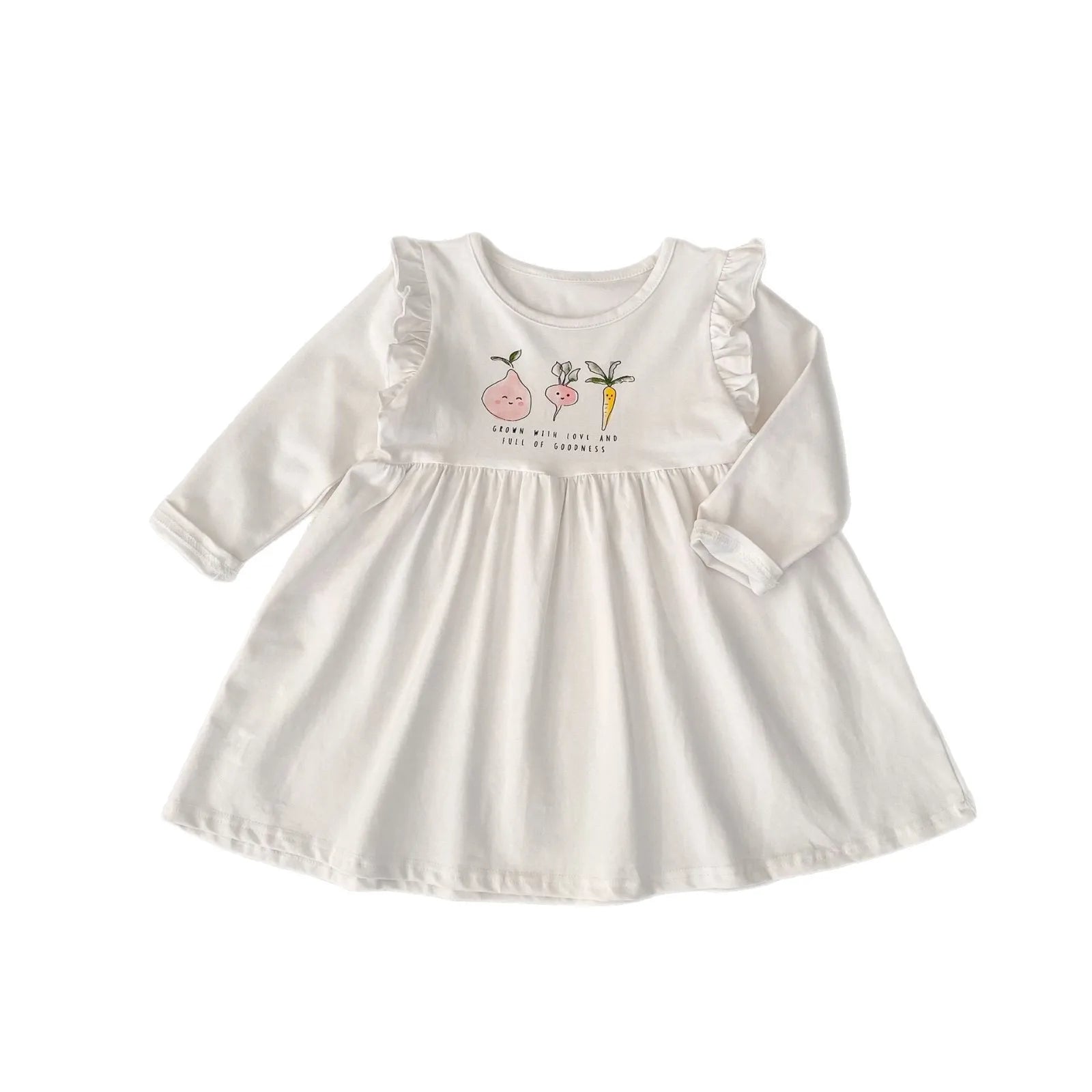 2025 Korean Autumn New Style Girls' Dress Cartoon Print Long-sleeved Flying Sleeve Dress Baby Stylish Princess Dress