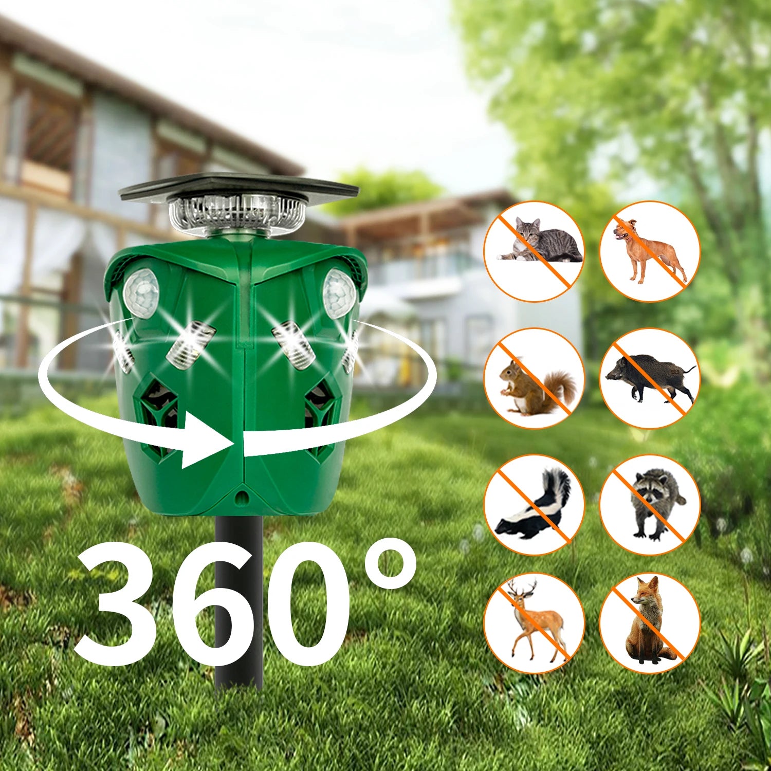 X-Pest Ar16 360 Degree Ultrasonic  Solar Animal Repeller Flame Light Deer Repellent With Motion Sensor