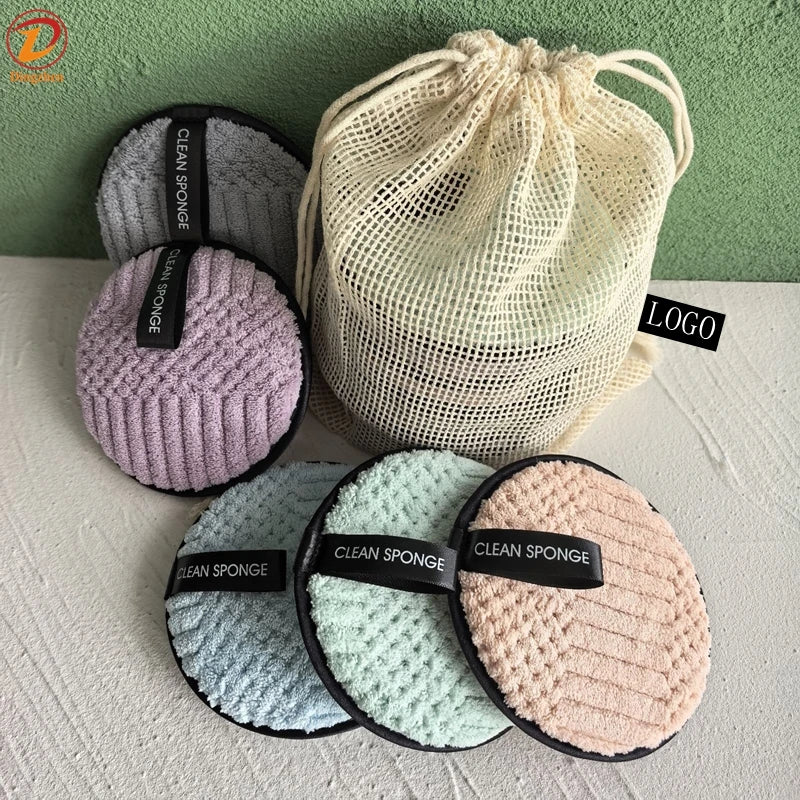 Wholesale Price Custom Logo Microfiber Makeup Remover Pads Facial Cleansing Puffs Reusable Makeup Remover Pads with Bag