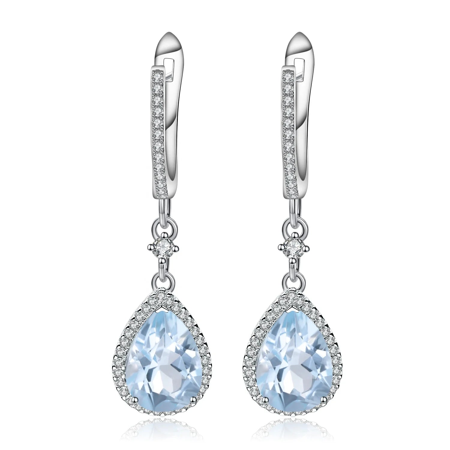 Abiding White Cz Fashionable Long Jumka Sky Blue Topaz Gemstone Pendant 925 Sterling Silver Earrings for Women Girls