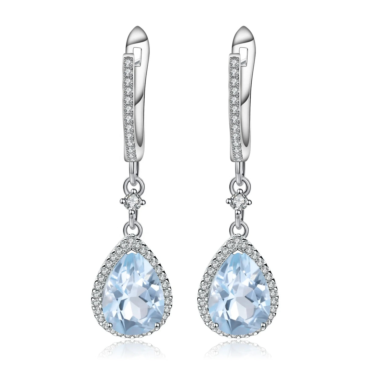 Abiding White Cz Fashionable Long Jumka Sky Blue Topaz Gemstone Pendant 925 Sterling Silver Earrings for Women Girls MegaBDM