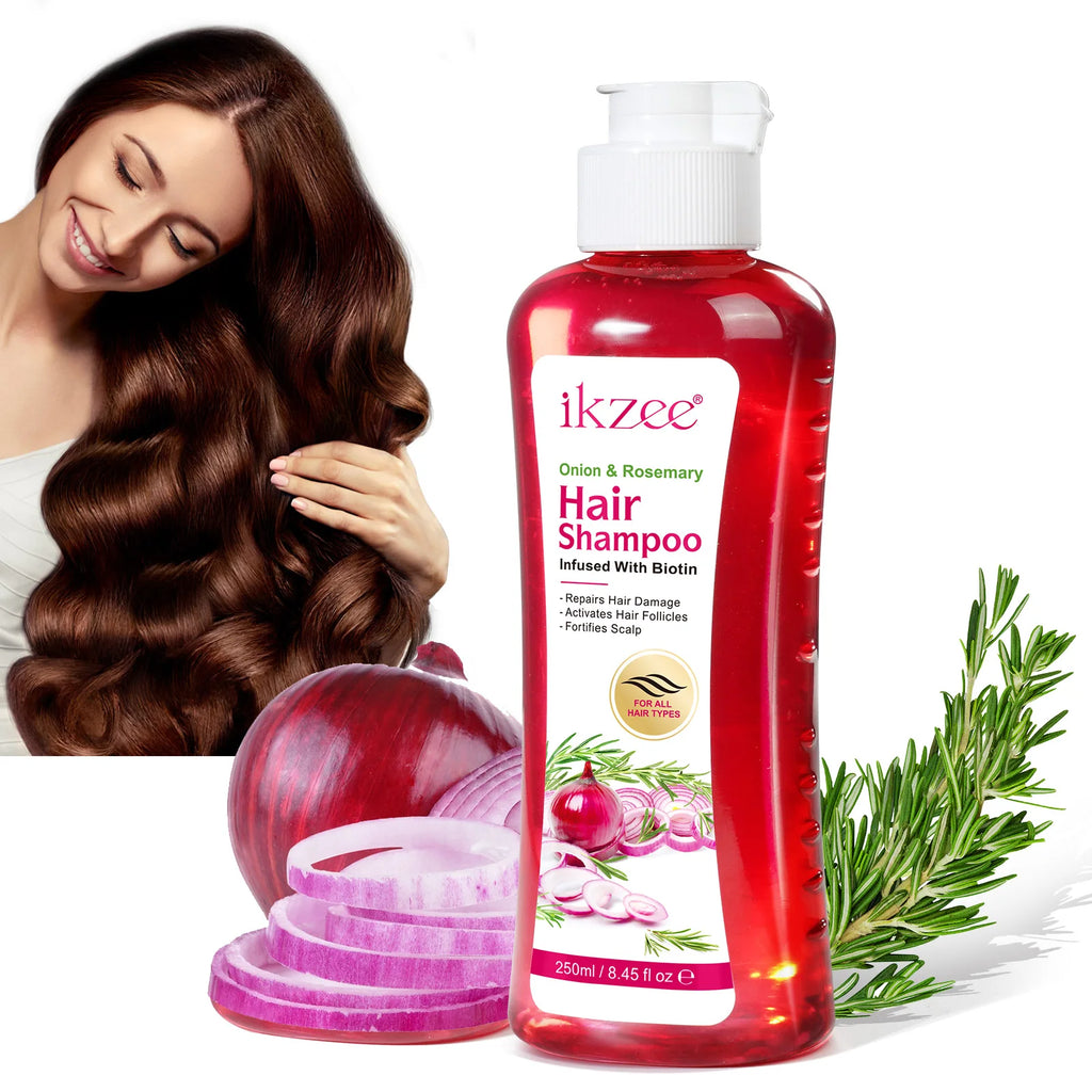 Ikzee Private Label Hair Care Organic Shampoo Red Onion Biotin Rosemary Shampoo for Hair Growth