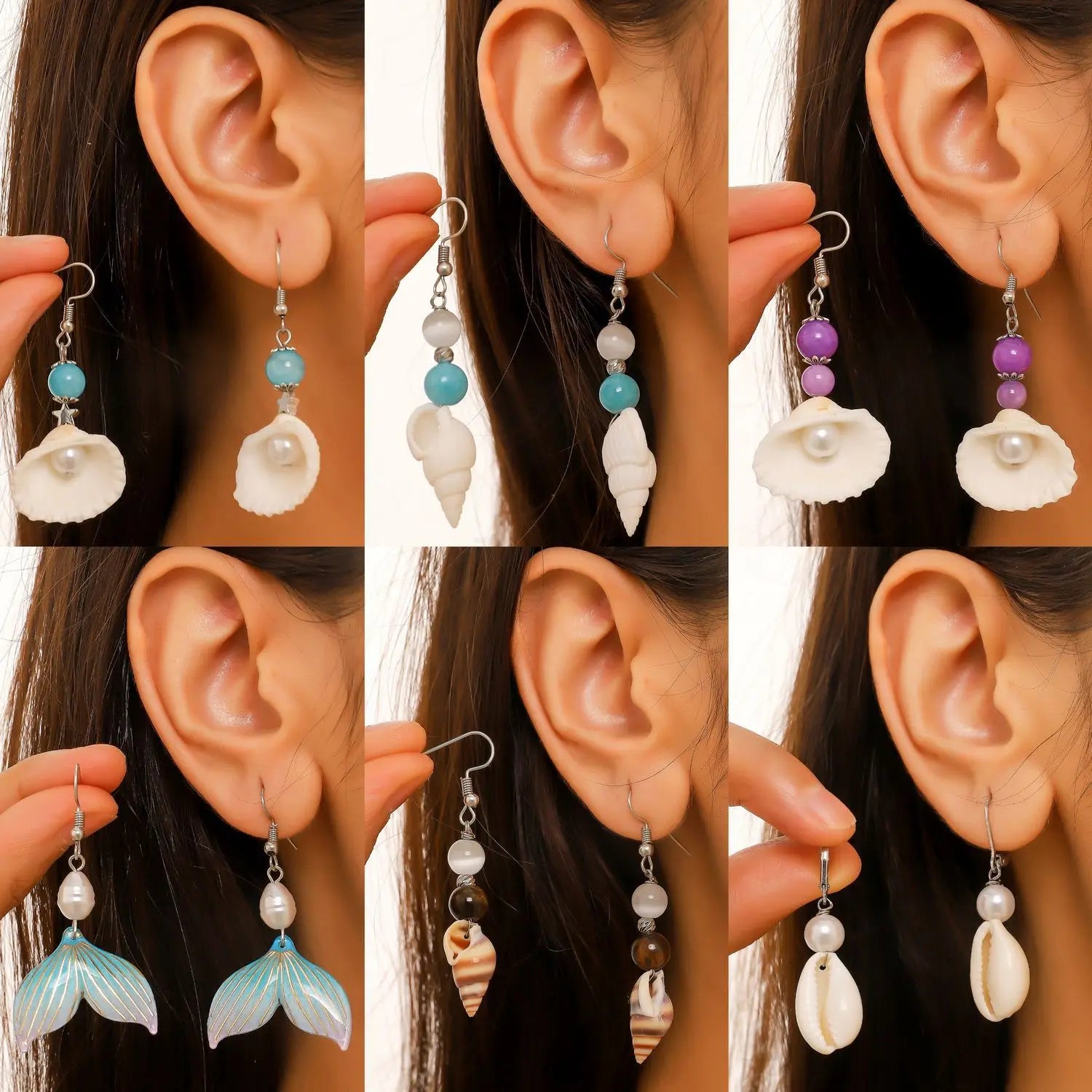 Bohemian Ocean Style Natural Stone Pearl Shell Conch Mermaid Tail Drop Dangle Earrings Cute Vintage Jewelry for Women