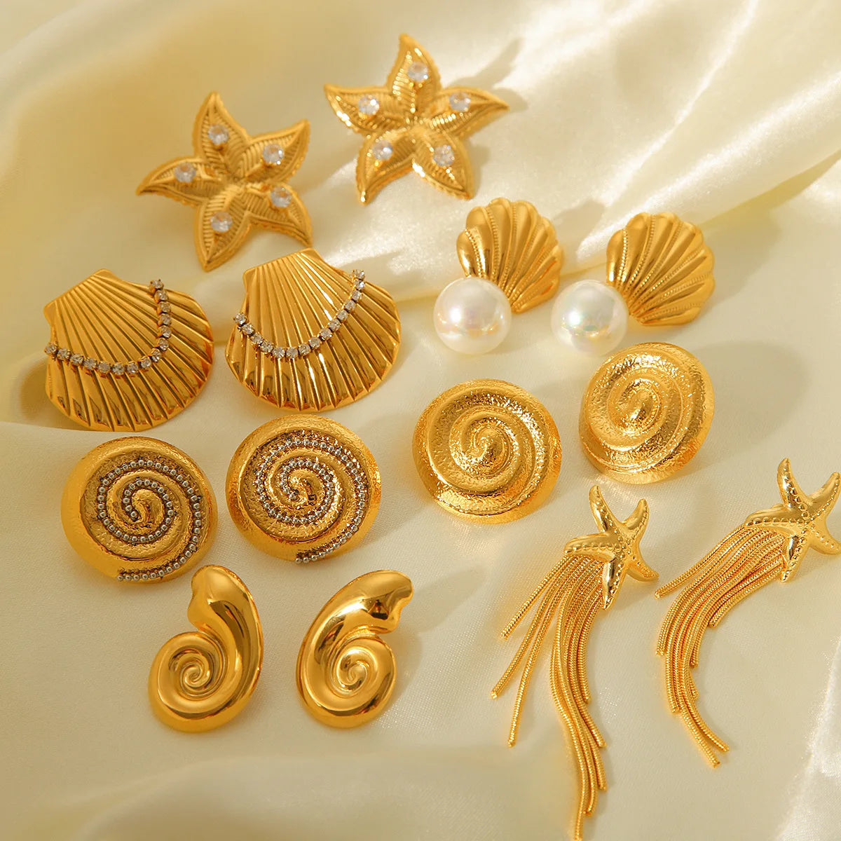 Designer Brands Gold-Finished Sea Animal Shell Chandelier Earrings Starfish and Stainless Steel Earrings