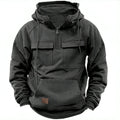 Customized Winter Men's Hooded Solid Color Sweatshirt Sports Multi-Pocket Patch Leather Sweatshirt