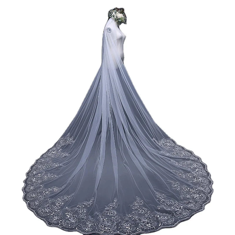Long Tail Bridal Veil Wedding Accessories 3 Meters Wide Door Width With Hair Comb Veils