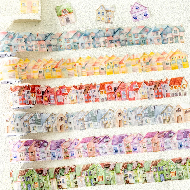 50pcs/pack Shaped Washi Tape Colorful Dream Town Series House Theme Landscaping Handbook DIY MegaBDM